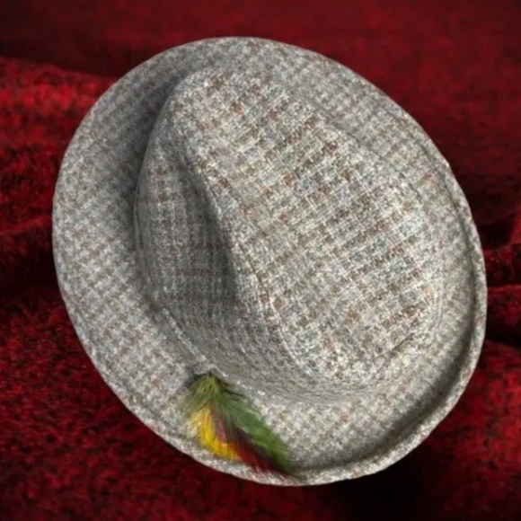 Vintage Adam New York USA Wool Hat Lined/Feathered Tweed Fedora Sz 6 3/4 Cap New - Picture 6 of 10